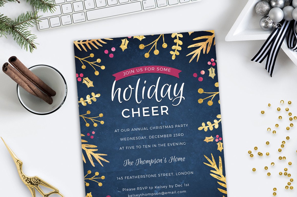 gold foil holiday party invite 3 295