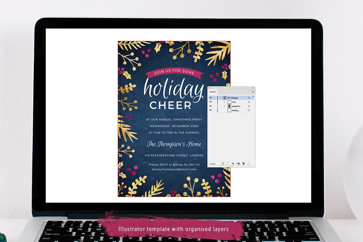 Holiday Party Invite - Foil Foliage preview image.