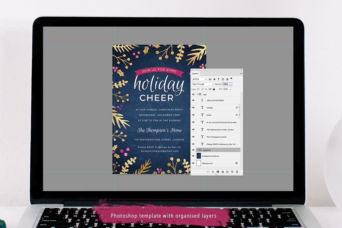 gold foil holiday party invite photoshop 471
