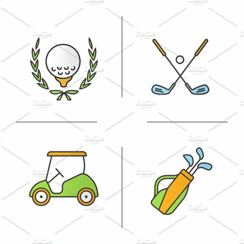 Golf equipment. 4 icons. Vector cover image.