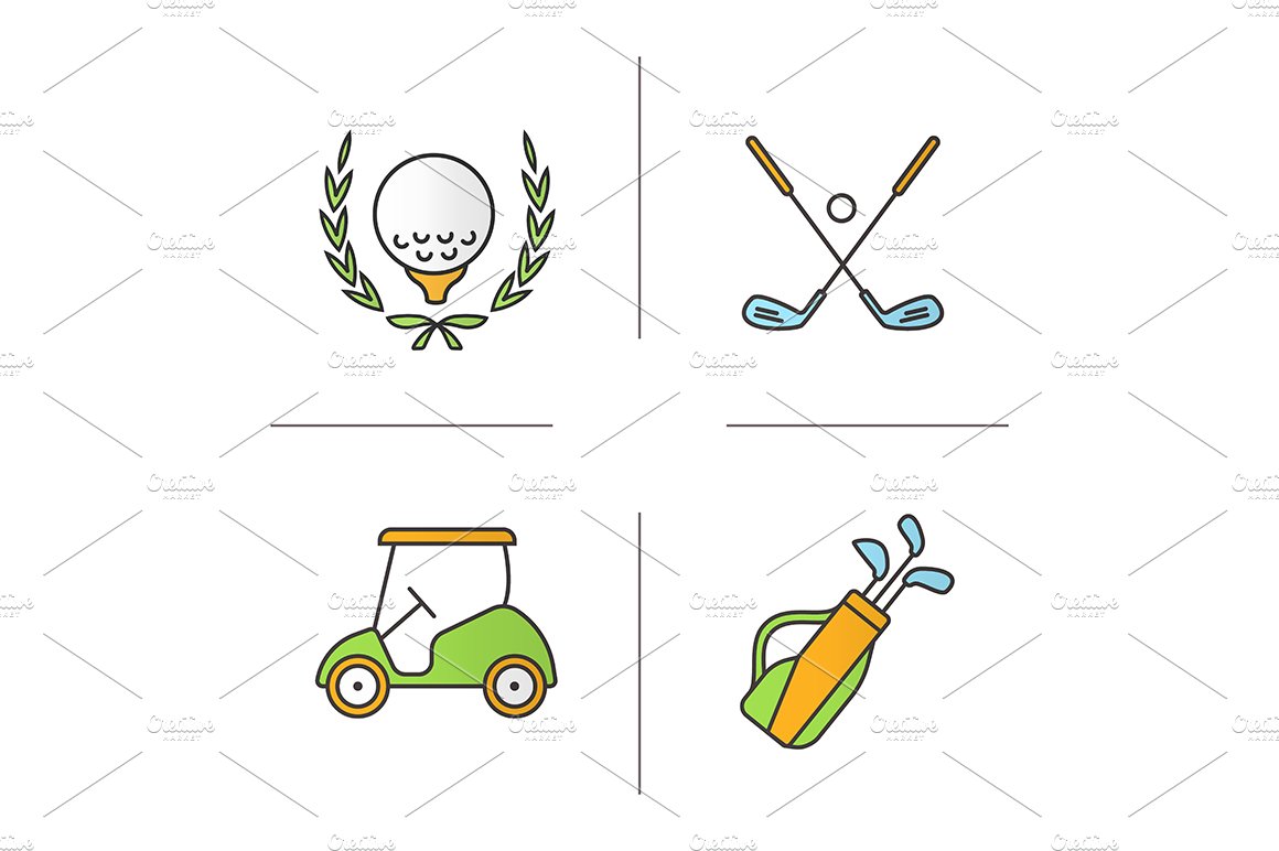 Golf equipment. 4 icons. Vector cover image.