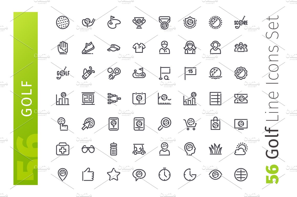 Golf Line Icons Set preview image.