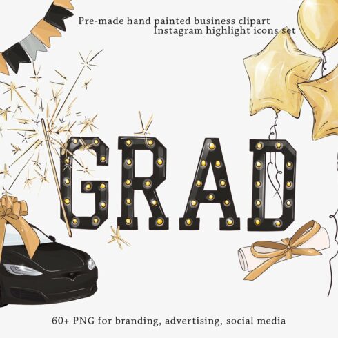 Graduation clip art education party cover image.
