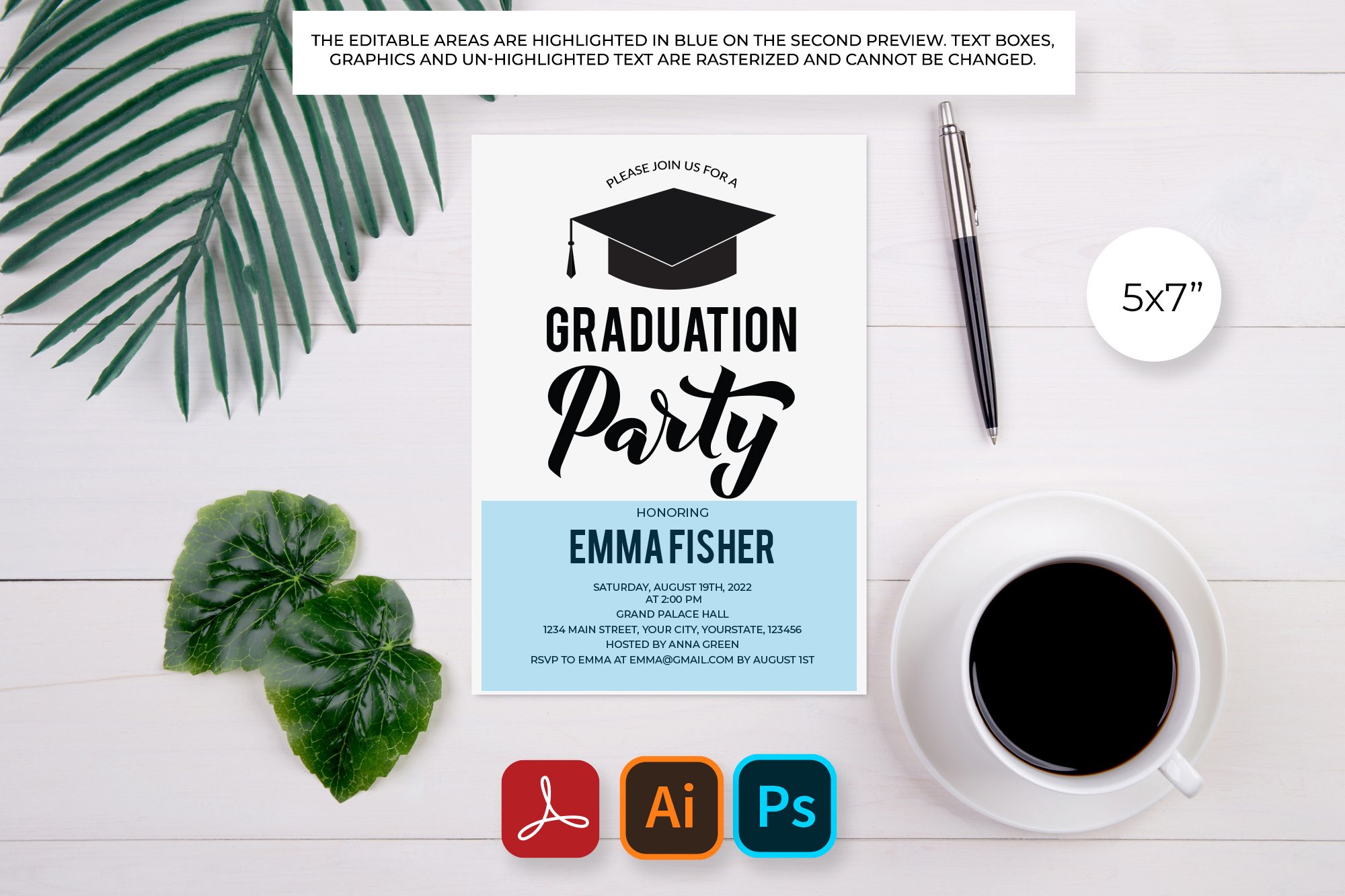 Graduation Party Invitation Card preview image.