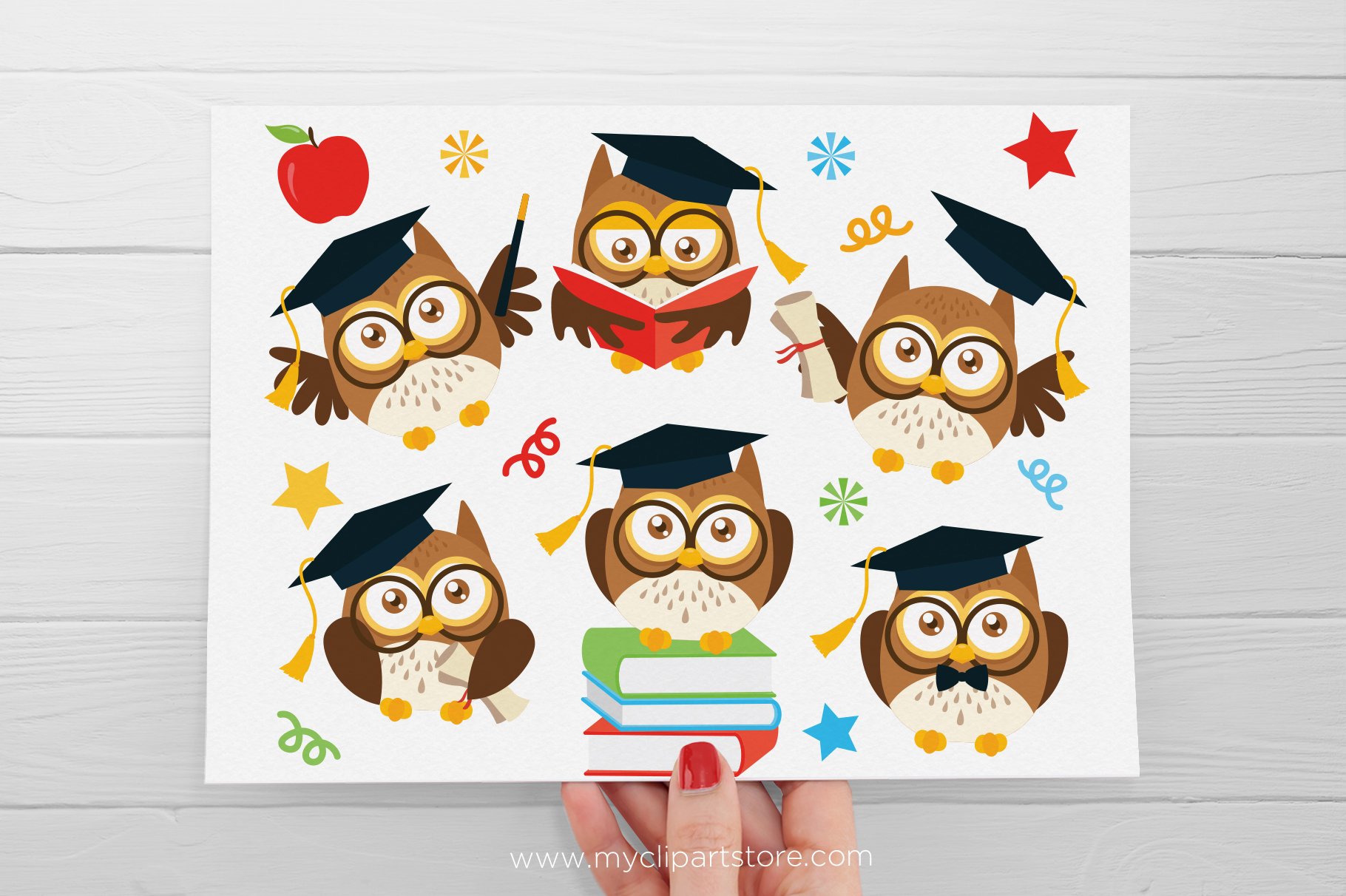 Graduation Owls Clipart preview image.
