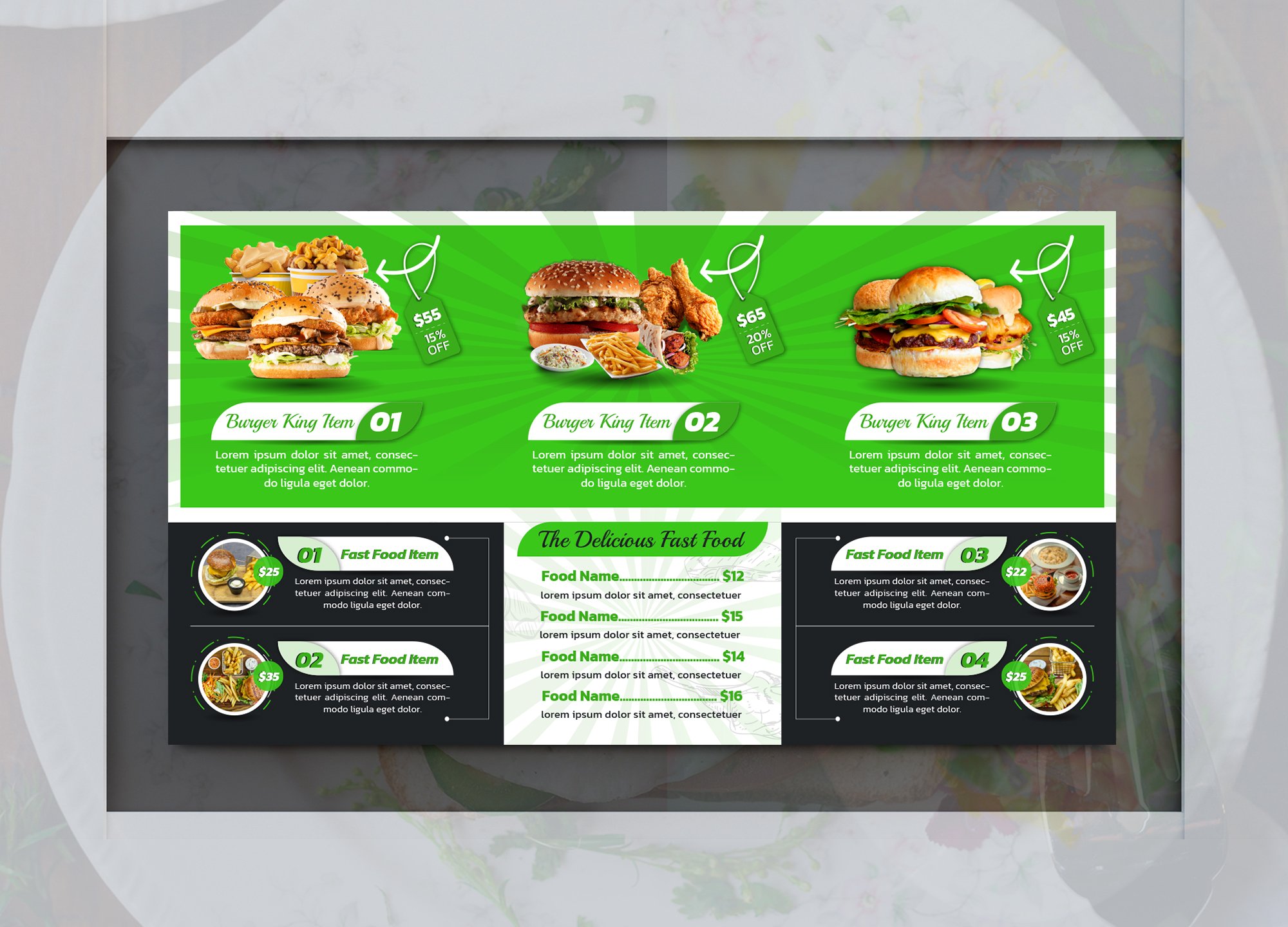 Fast Food Menu Design Template preview image.