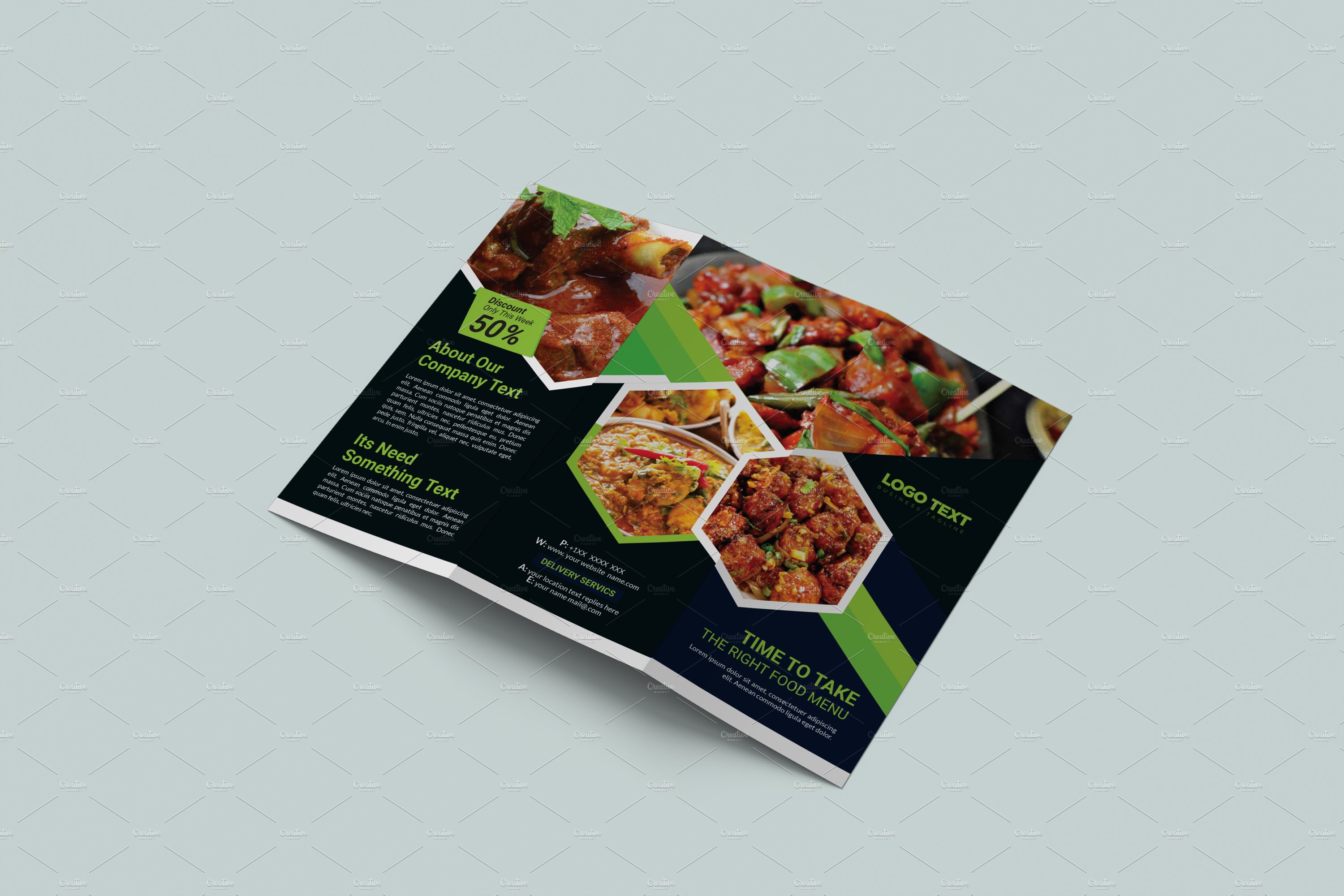 Restaurant Food Menu Tri Fold Design preview image.