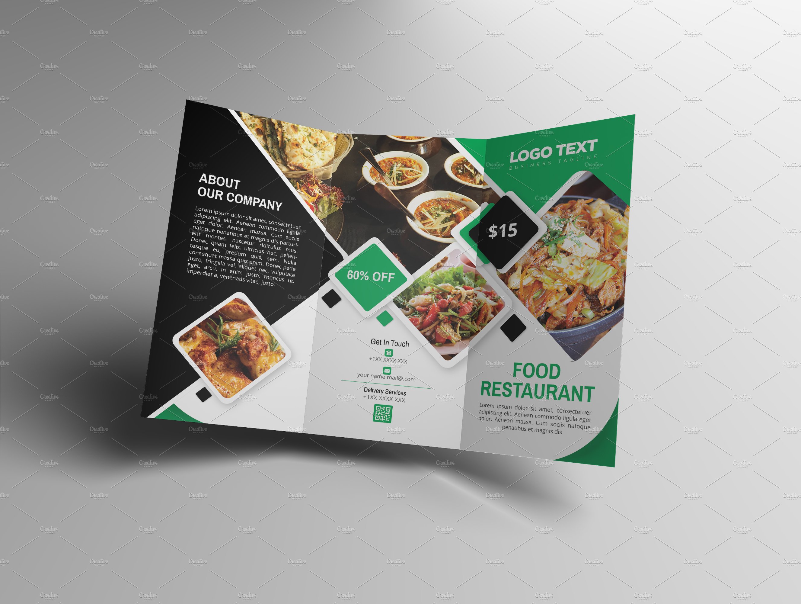 Modern Restaurant Menu Trifold preview image.