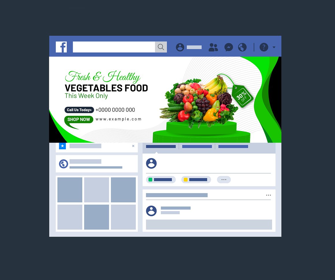 Facebook page with a bunch of fruits and vegetables on it.