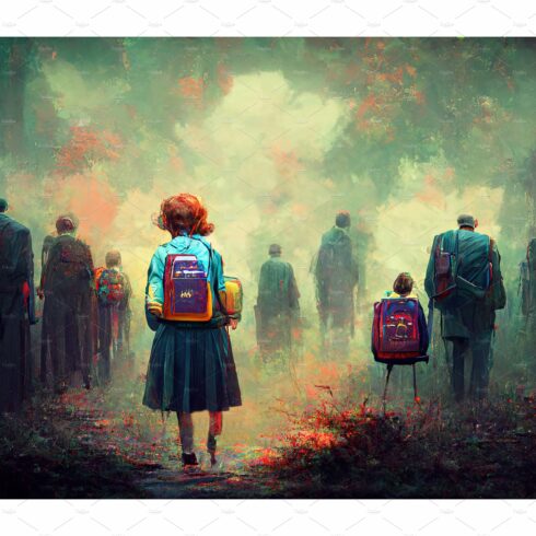 Children with backpacks going to cover image.