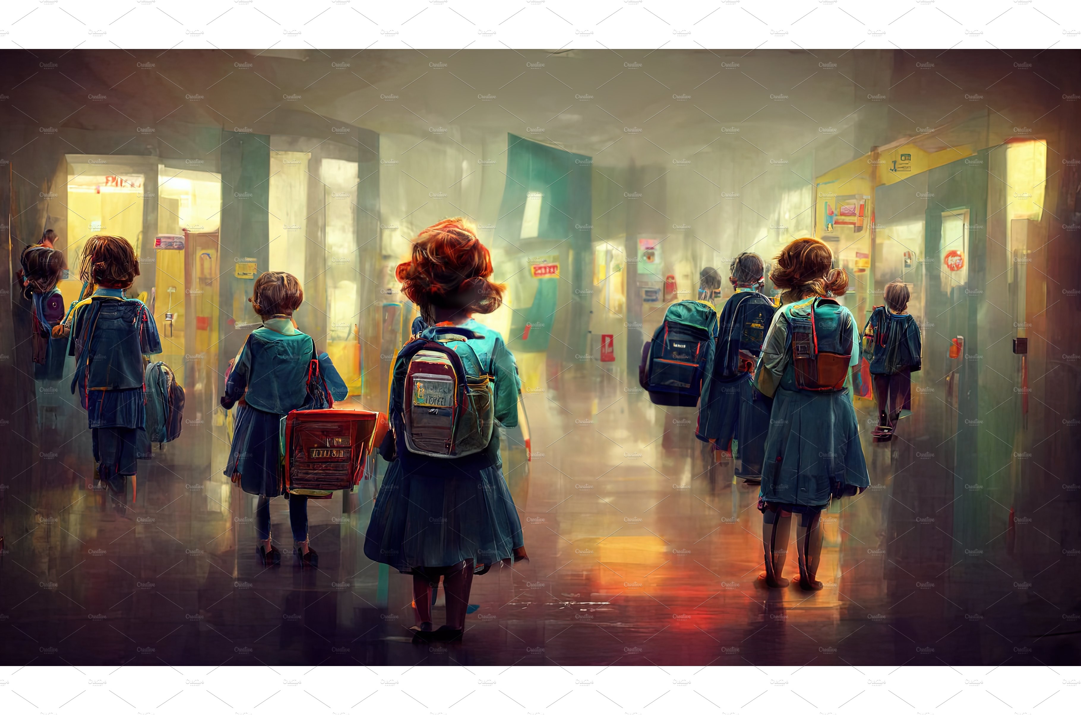 Children with backpacks going to cover image.