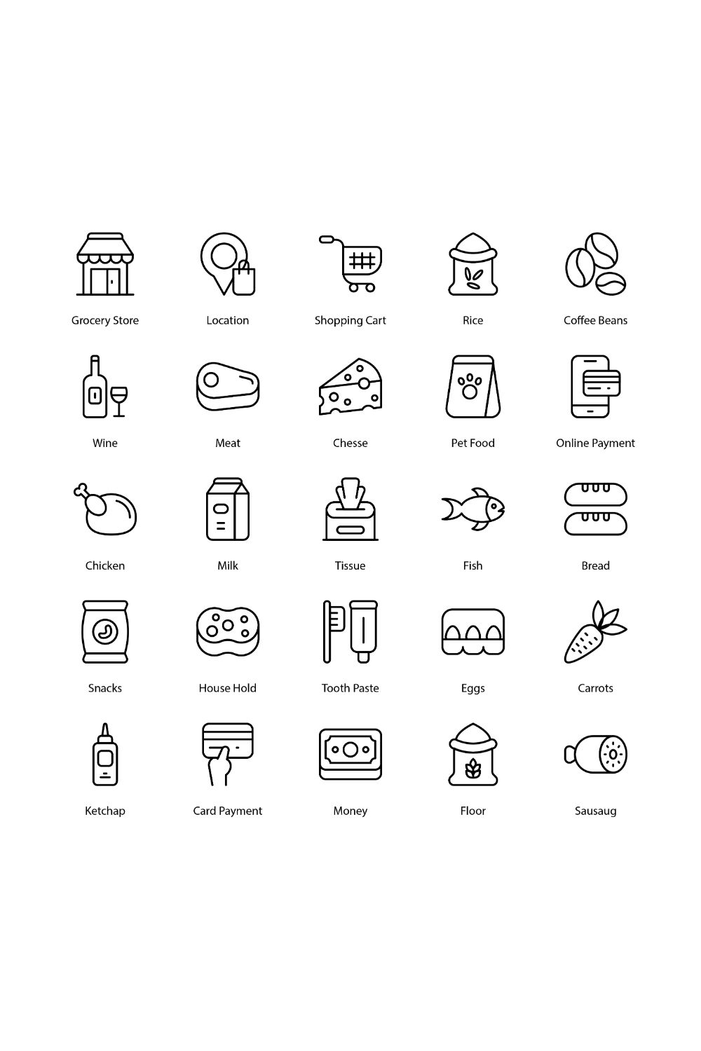 Grocery Icon Set pinterest preview image.