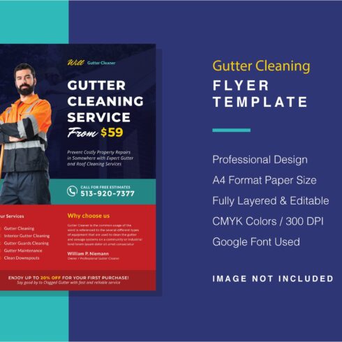 Gutter Cleaning Flyer Template cover image.