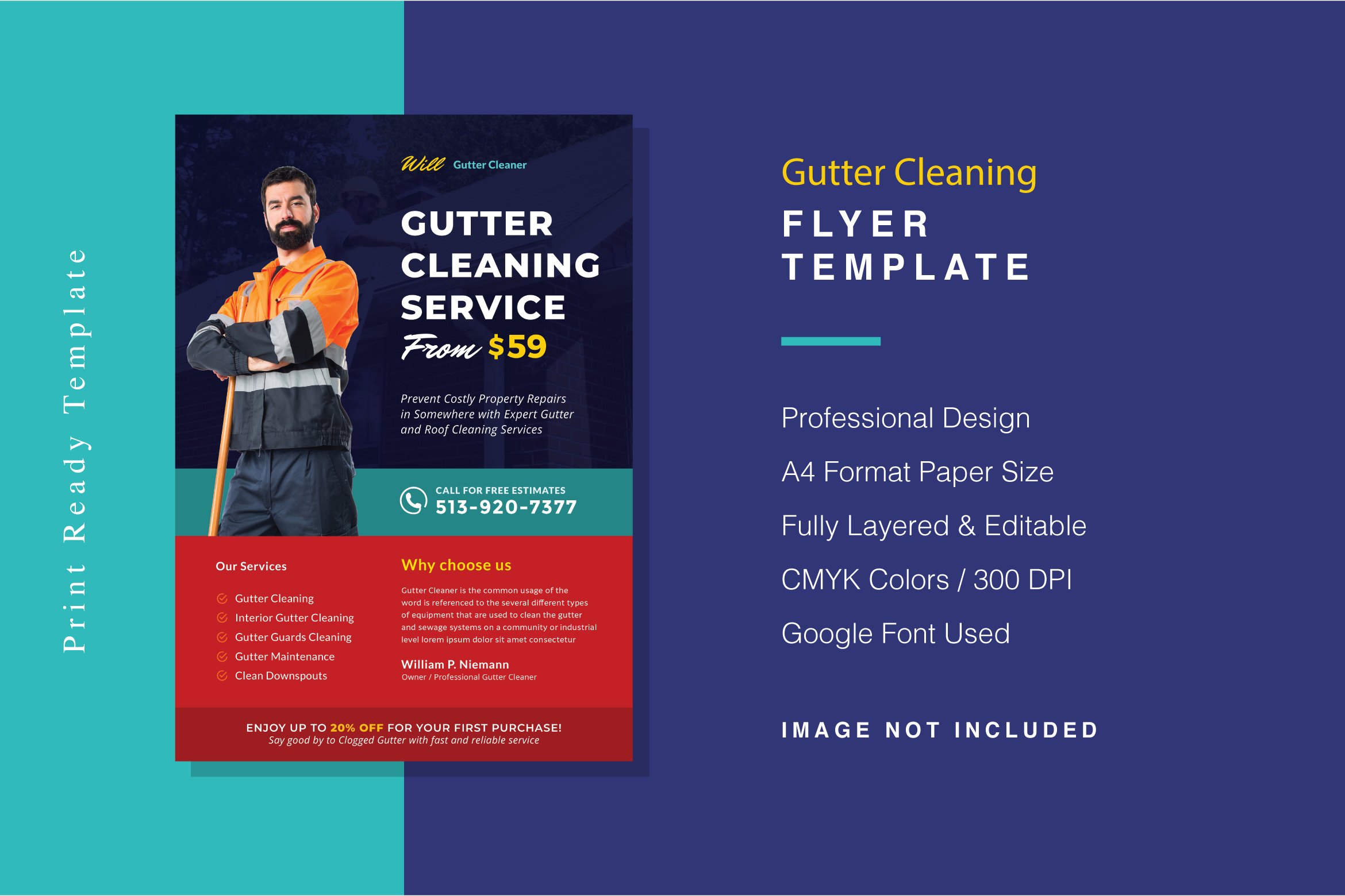 Gutter Cleaning Flyer Template cover image.