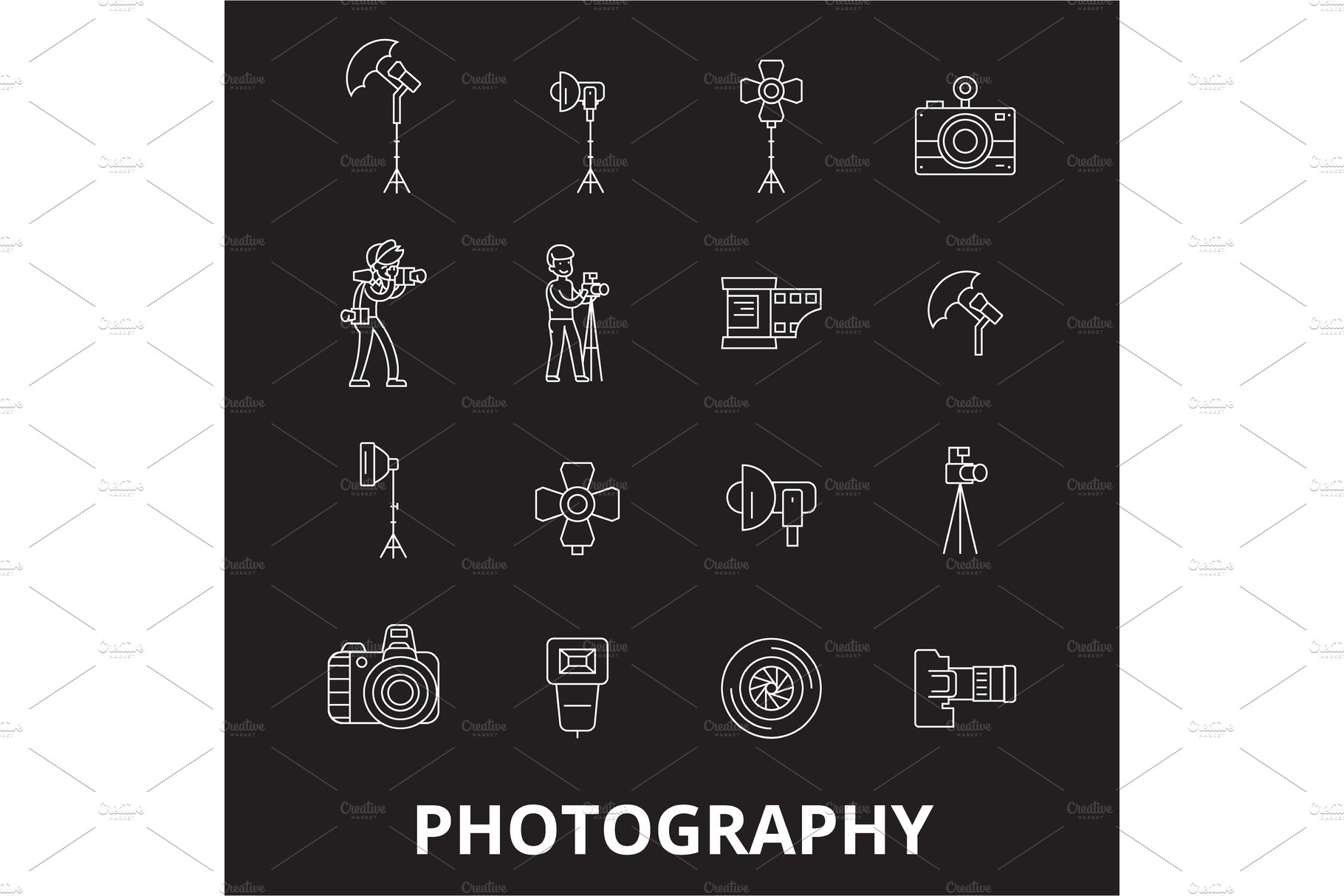 Photography editable line icons cover image.