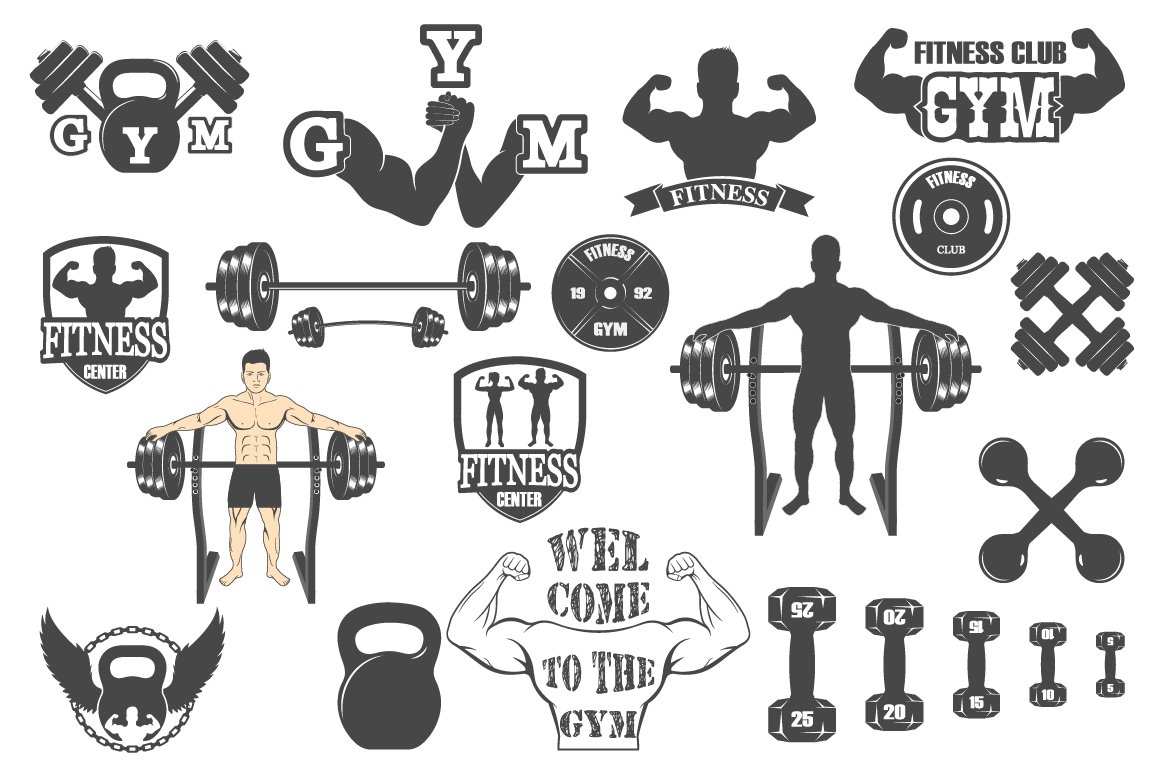 Fitness gym icons cover image.