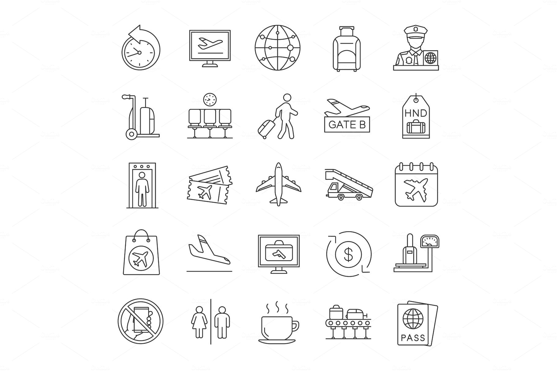 Airport service linear icons set cover image.