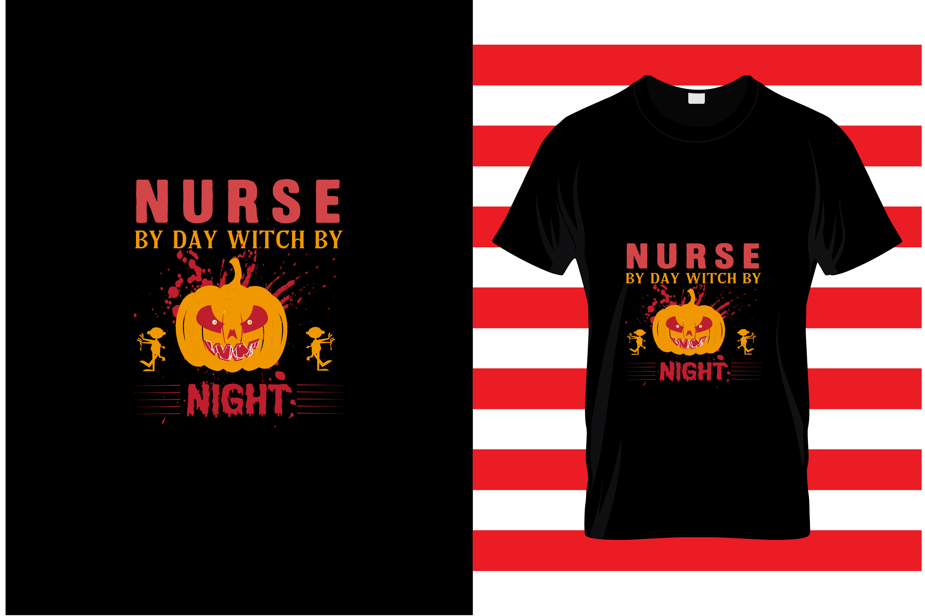 T - shirt with a pumpkin on the front and a nurse on the back.