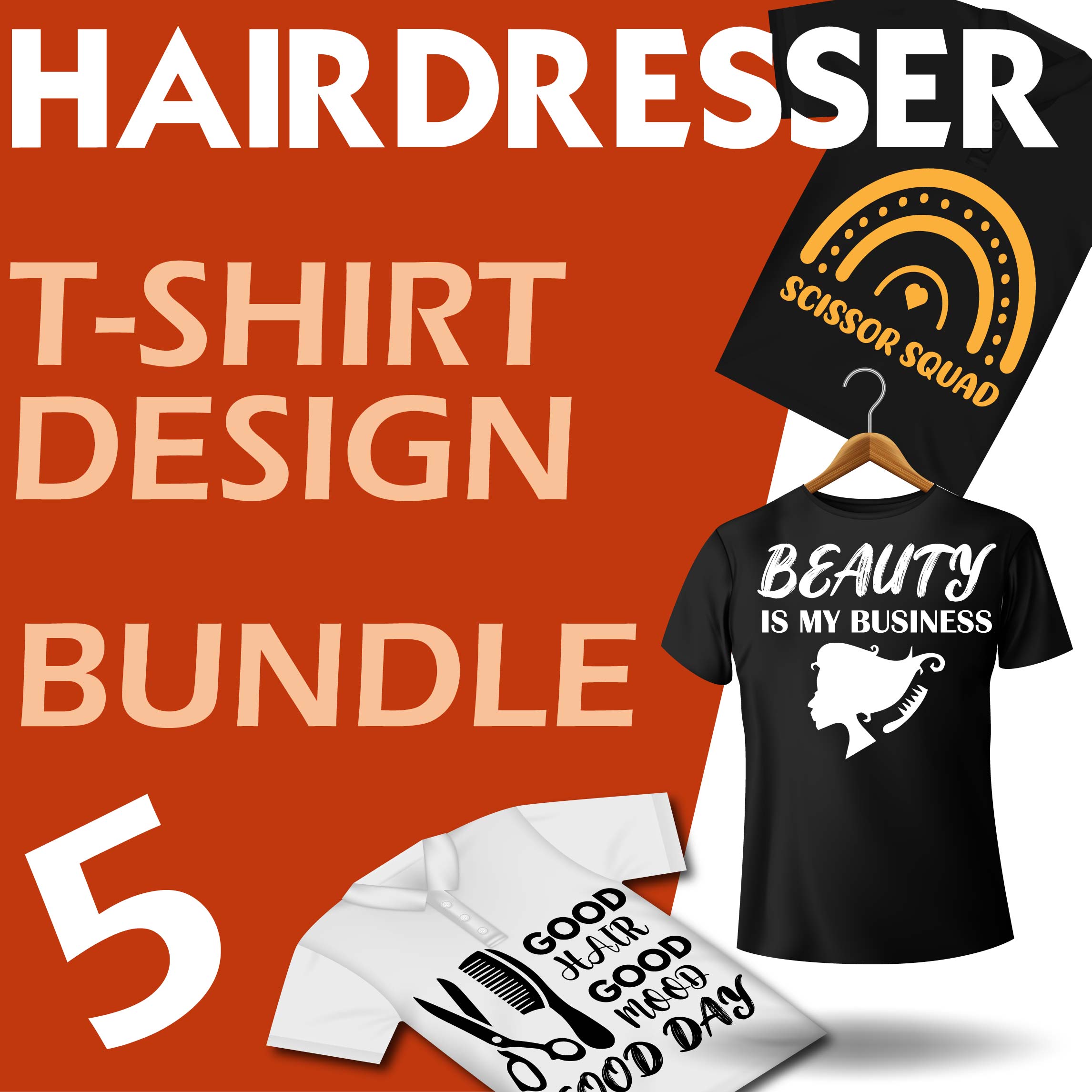 5 Hairdresser t-shirt designs bundle cover image.