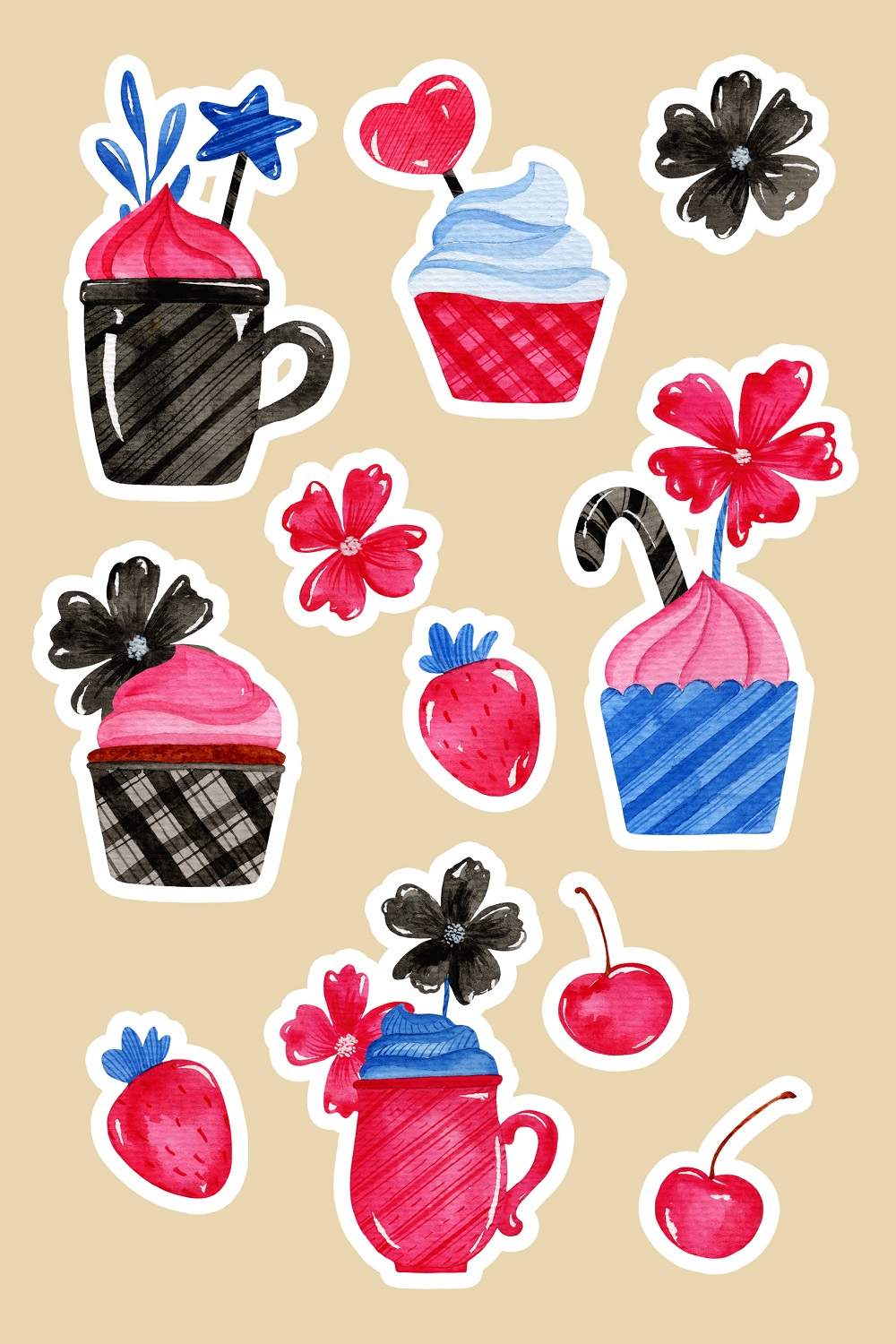 Sweet Cupcakes Sticker Set pinterest preview image.