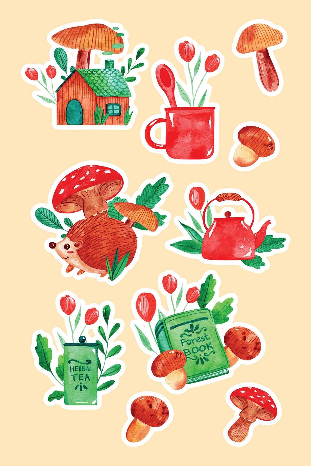 Cozy woodland cabin Sticker pack pinterest preview image.