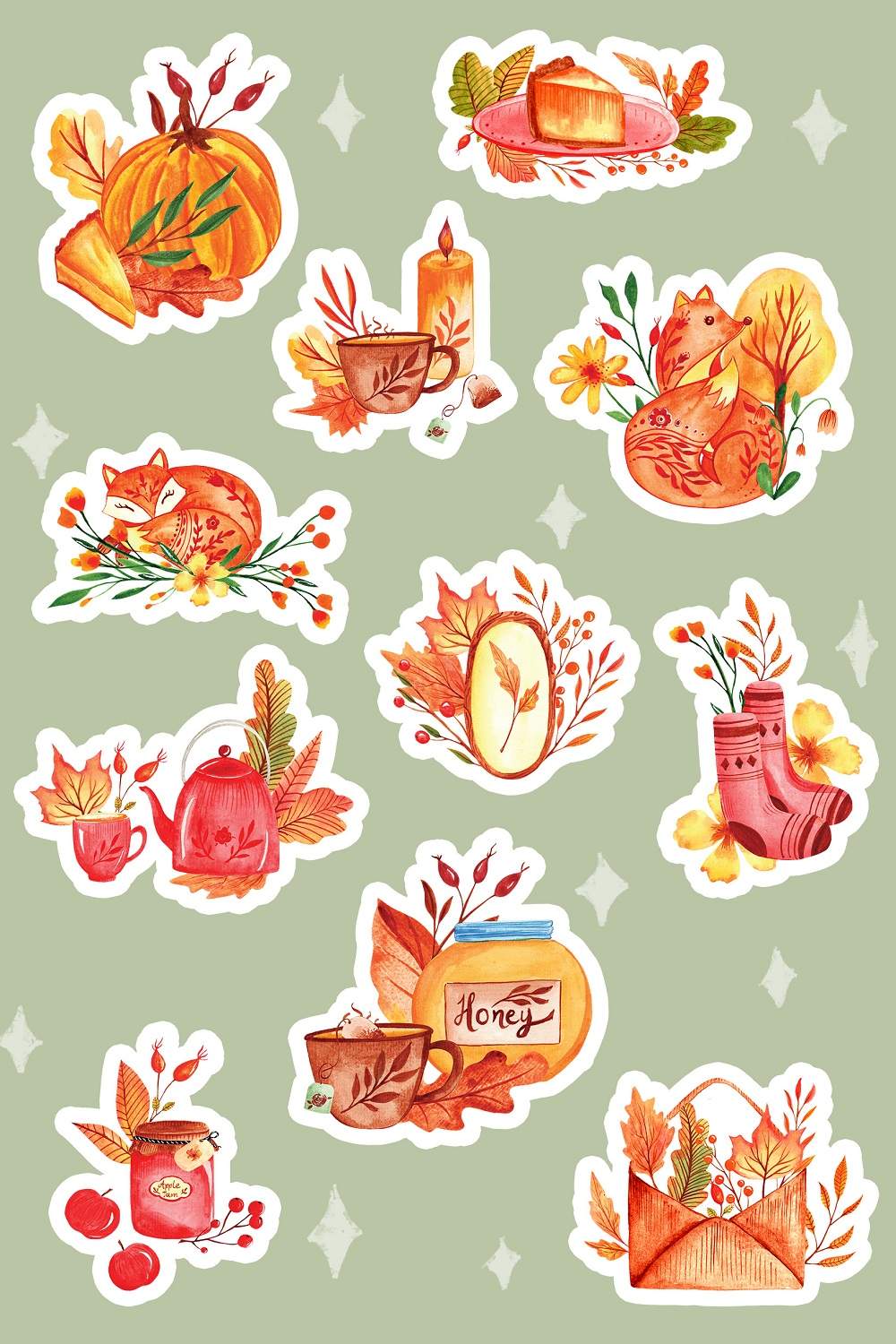 Autumn / Thanksgiving Sticker Sheet pinterest preview image.