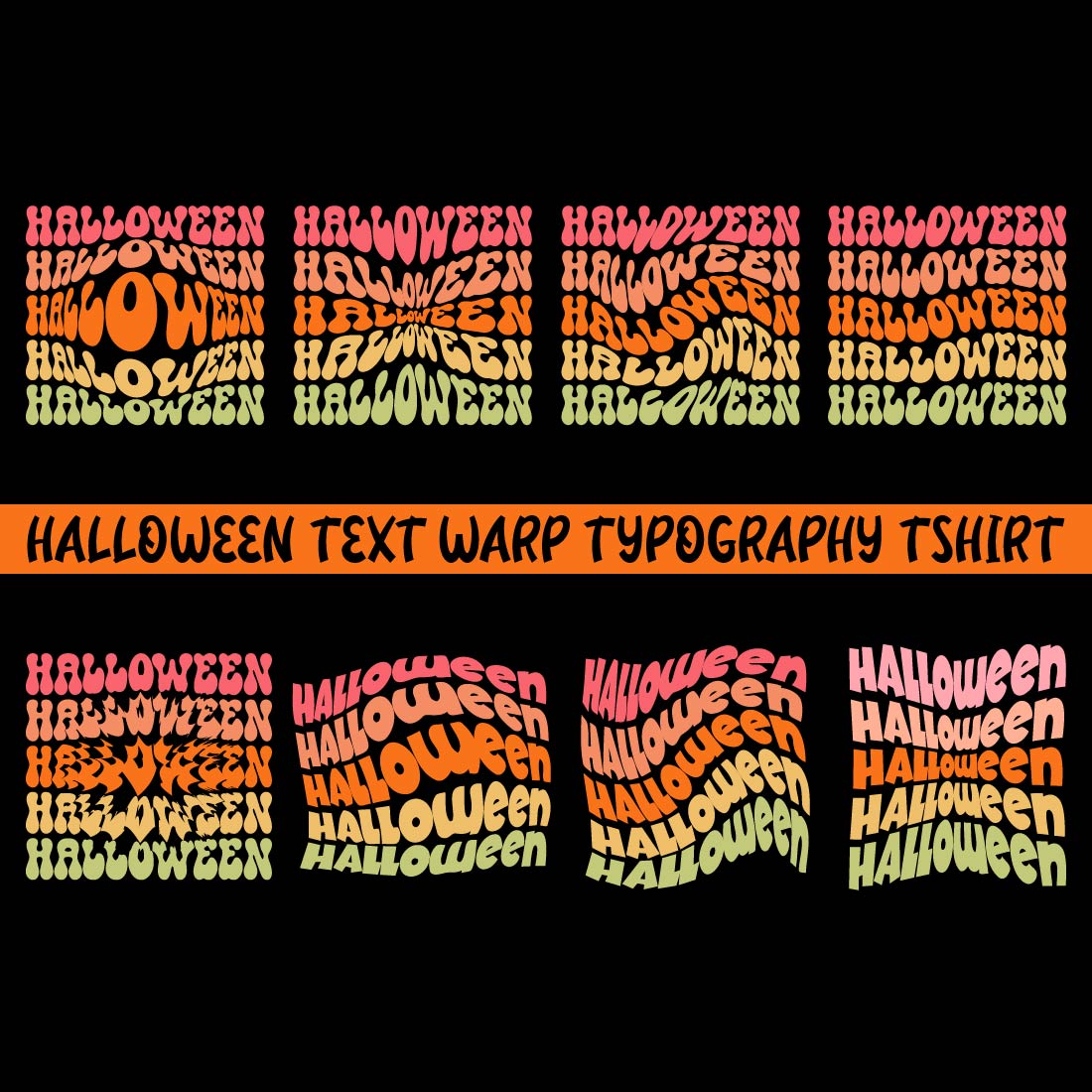 Set of halloween typographs on a black background.