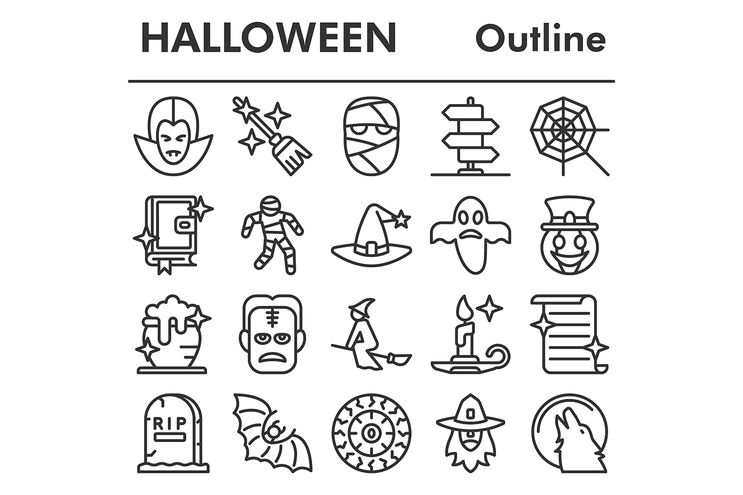 Set, halloween icons set pinterest preview image.