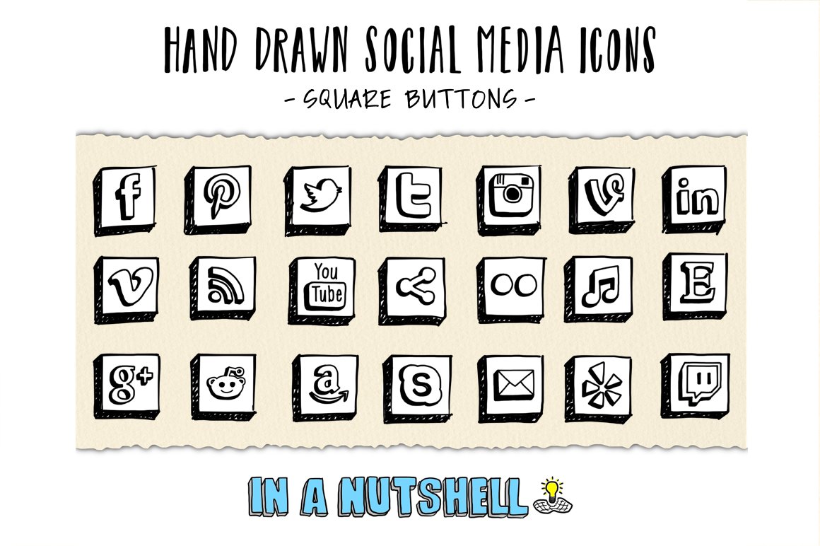 Hand Drawn Social Media Icons Square cover image.