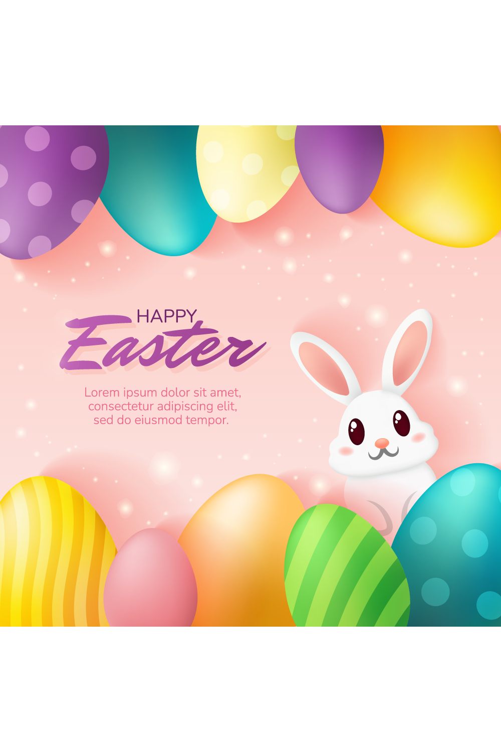 Happy Easter vector banners with cute bunny and eggs pinterest preview image.