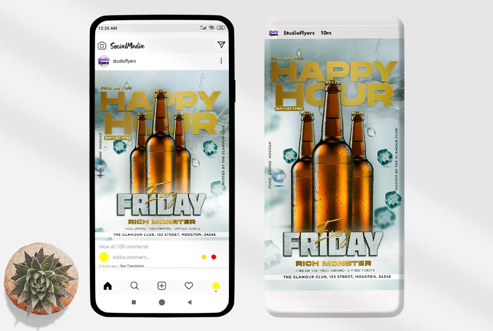 Happy Hours Instagram PSD Template cover image.