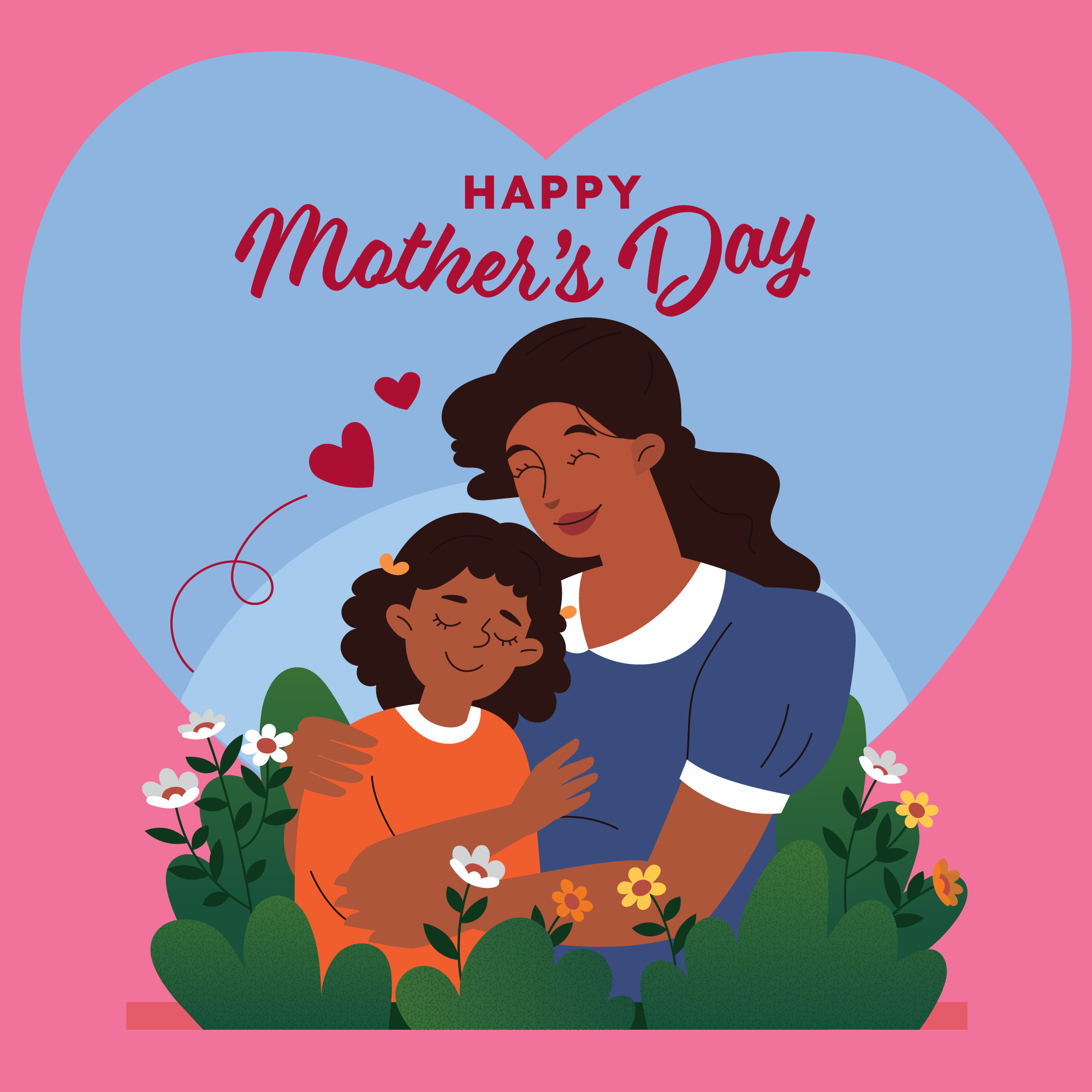 Mother's day card with a woman and child.