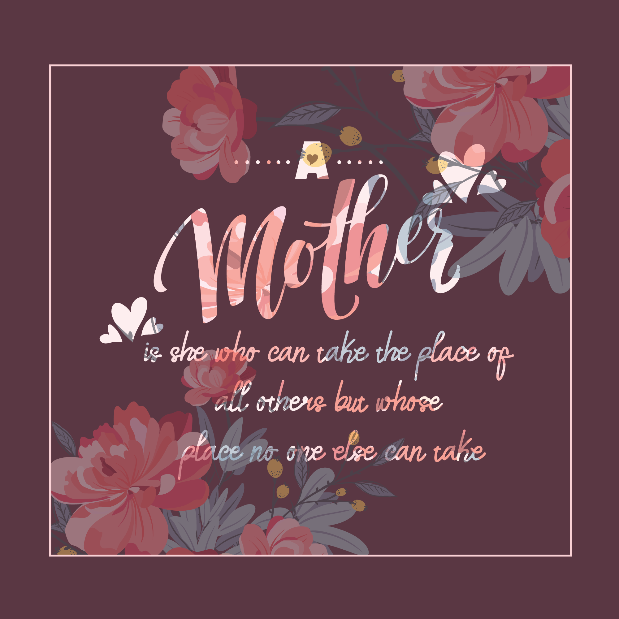 Mothers day card with flowers and a quote.