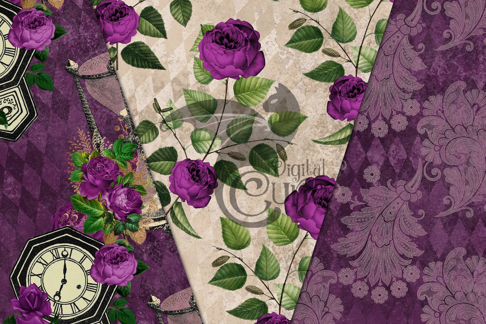 Harlequin Purple Rose Digital Paper preview image.