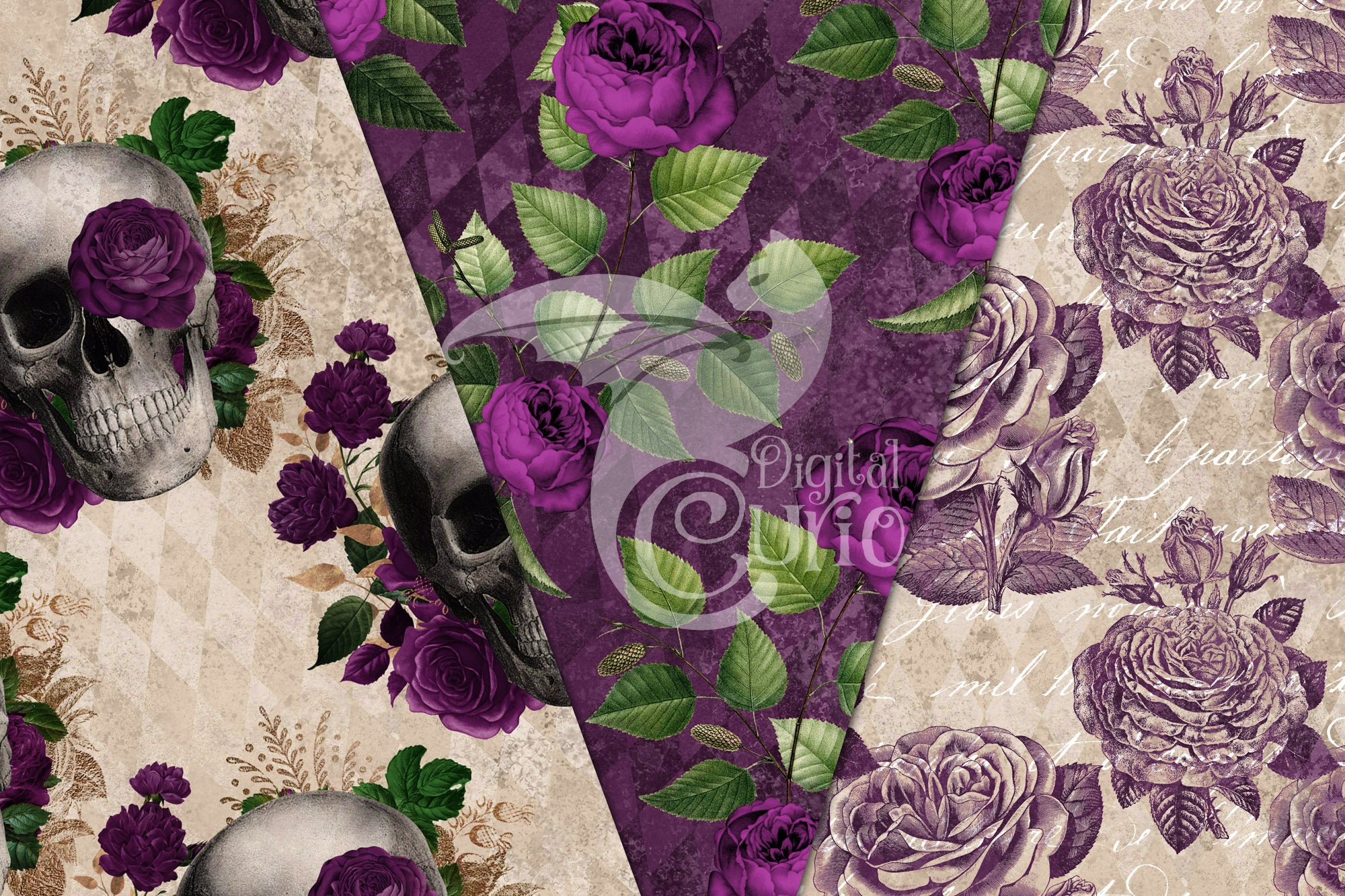 harlequin purple rose digital paper preview 3 987