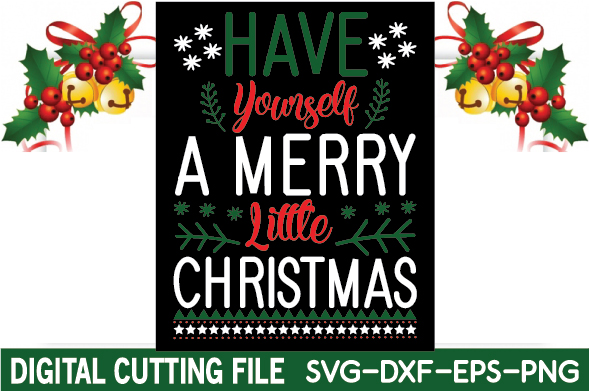 Merry christmas svg file with bells and holly.