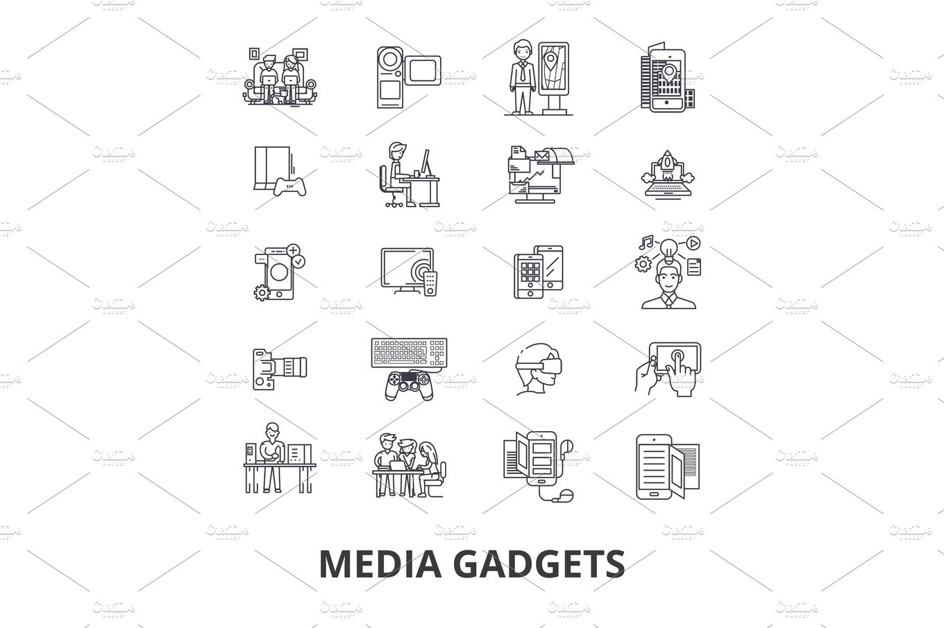 Media gadgets, newspaper, news, press, social advertising, tv, video, notep... cover image.