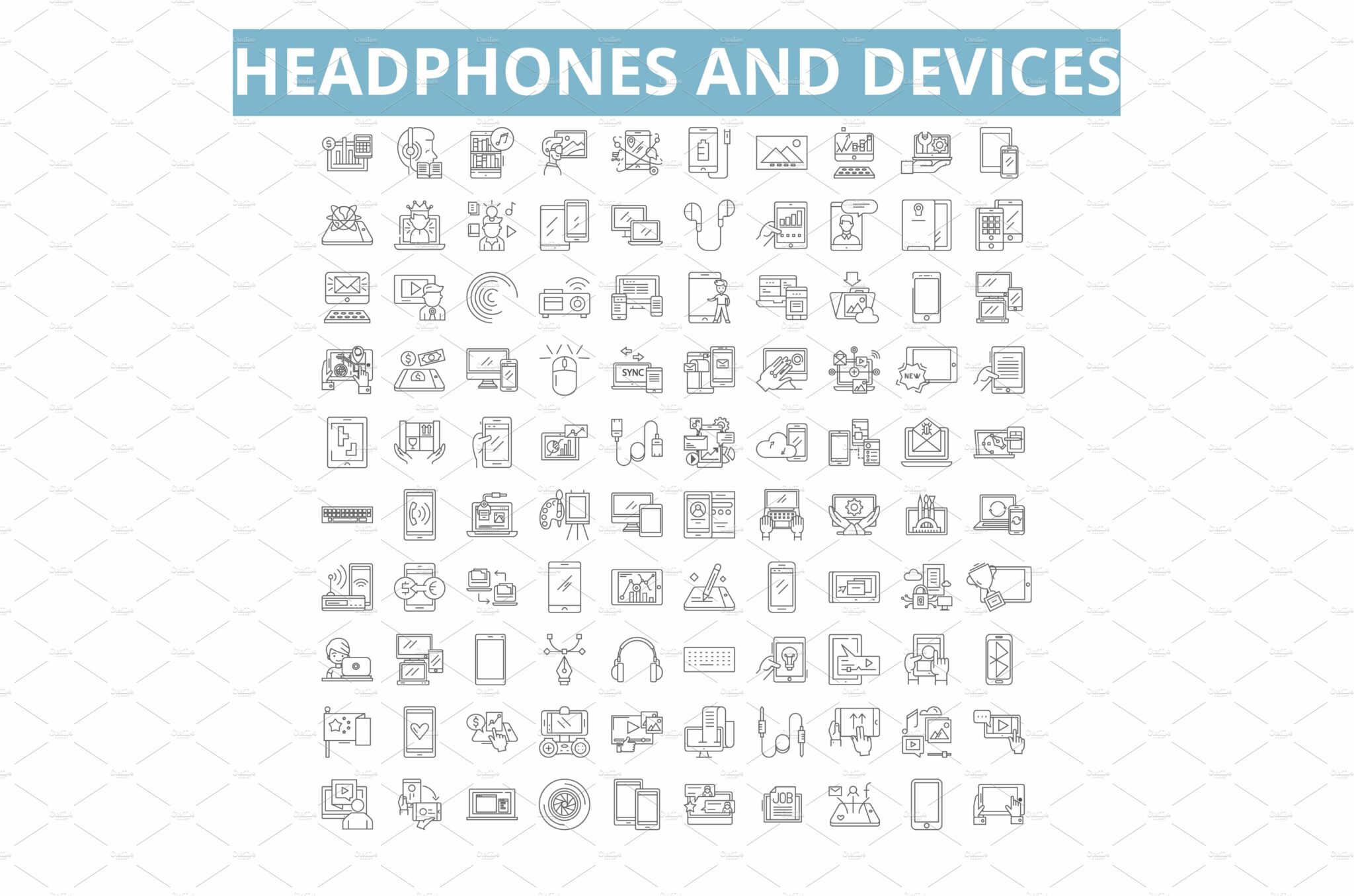 Headphone String Icon Headphones and devices icons, line – MasterBundles