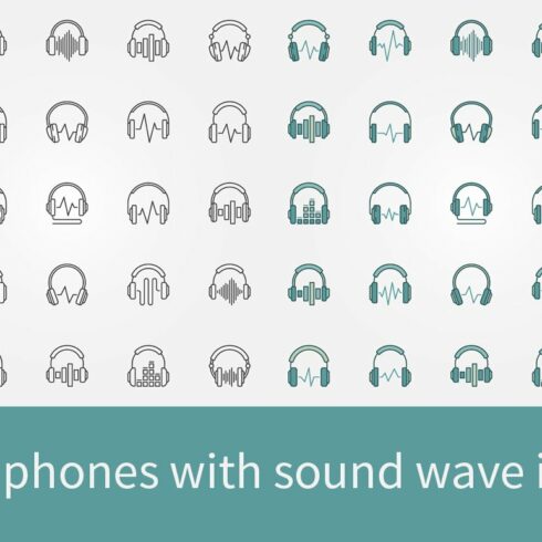 Headphones with sound wave icons set cover image.
