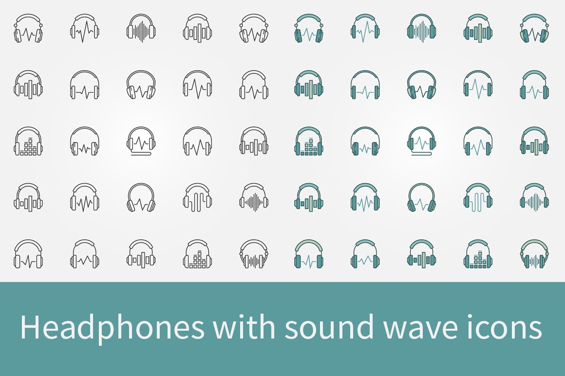 Headphones with sound wave icons set cover image.