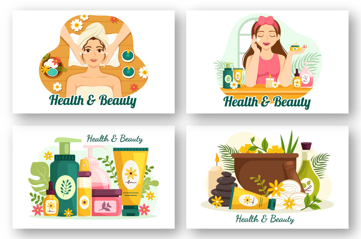 Set of four logos for beauty products.