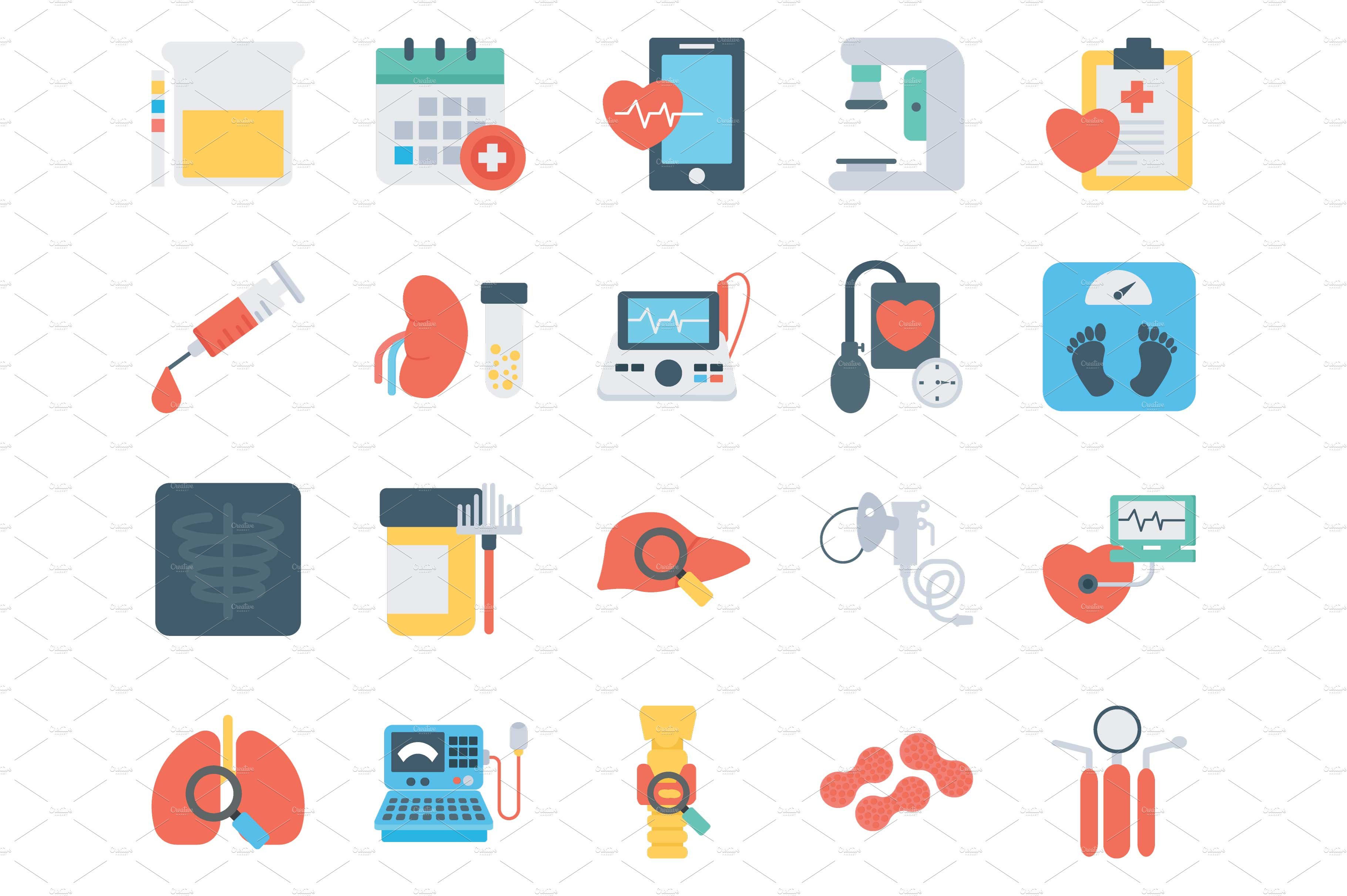 55 Health Checkup Flat Icons preview image.