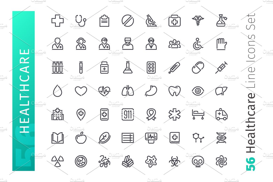 Healthcare Line Icons Set preview image.