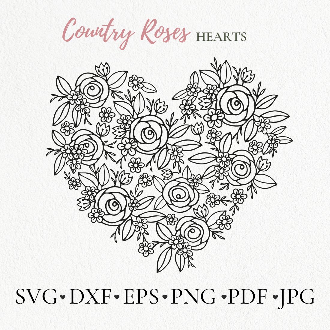Hearts with doodle rose flower forget me not svg, preview image.