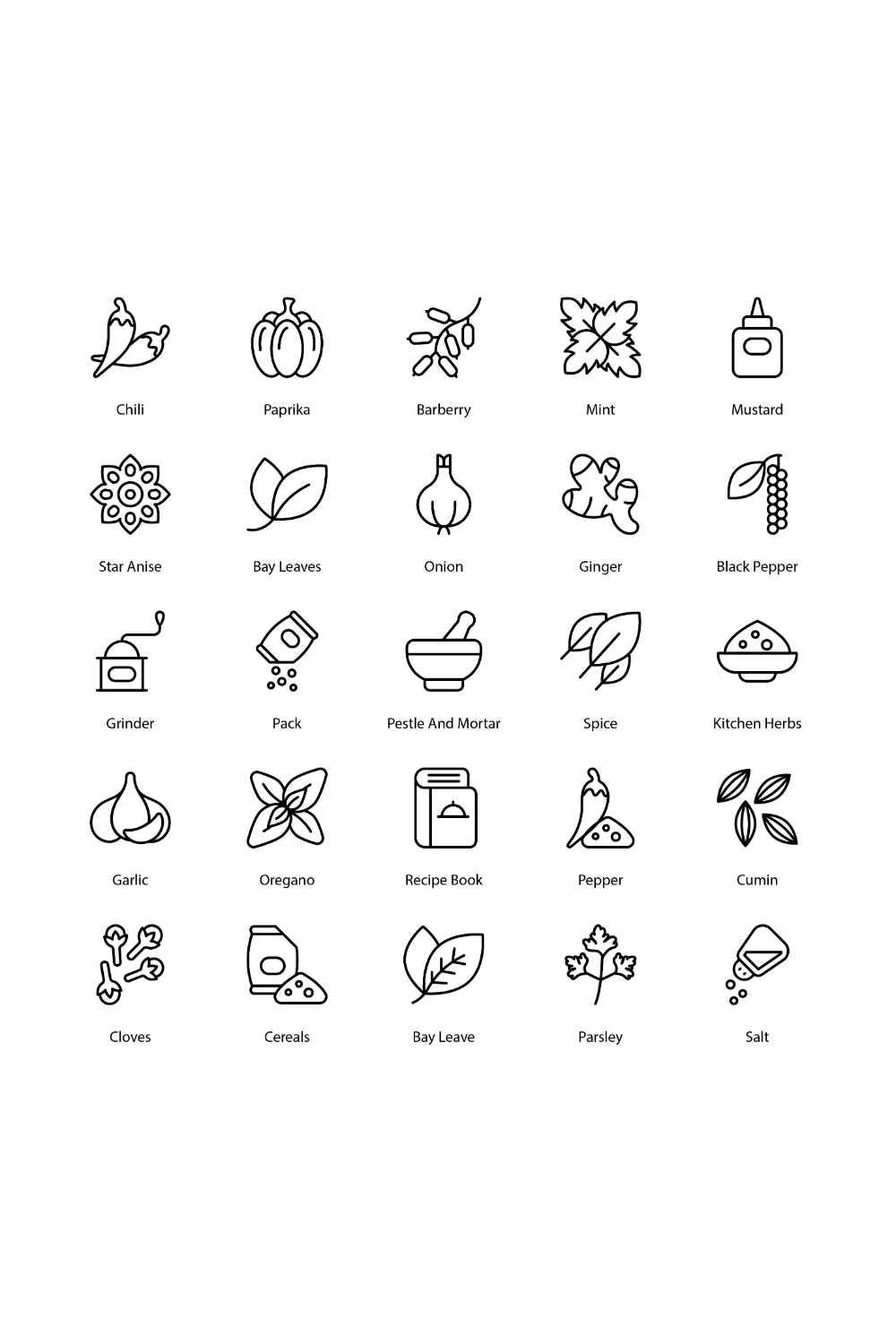 Herbs and Spices Icon Set pinterest preview image.