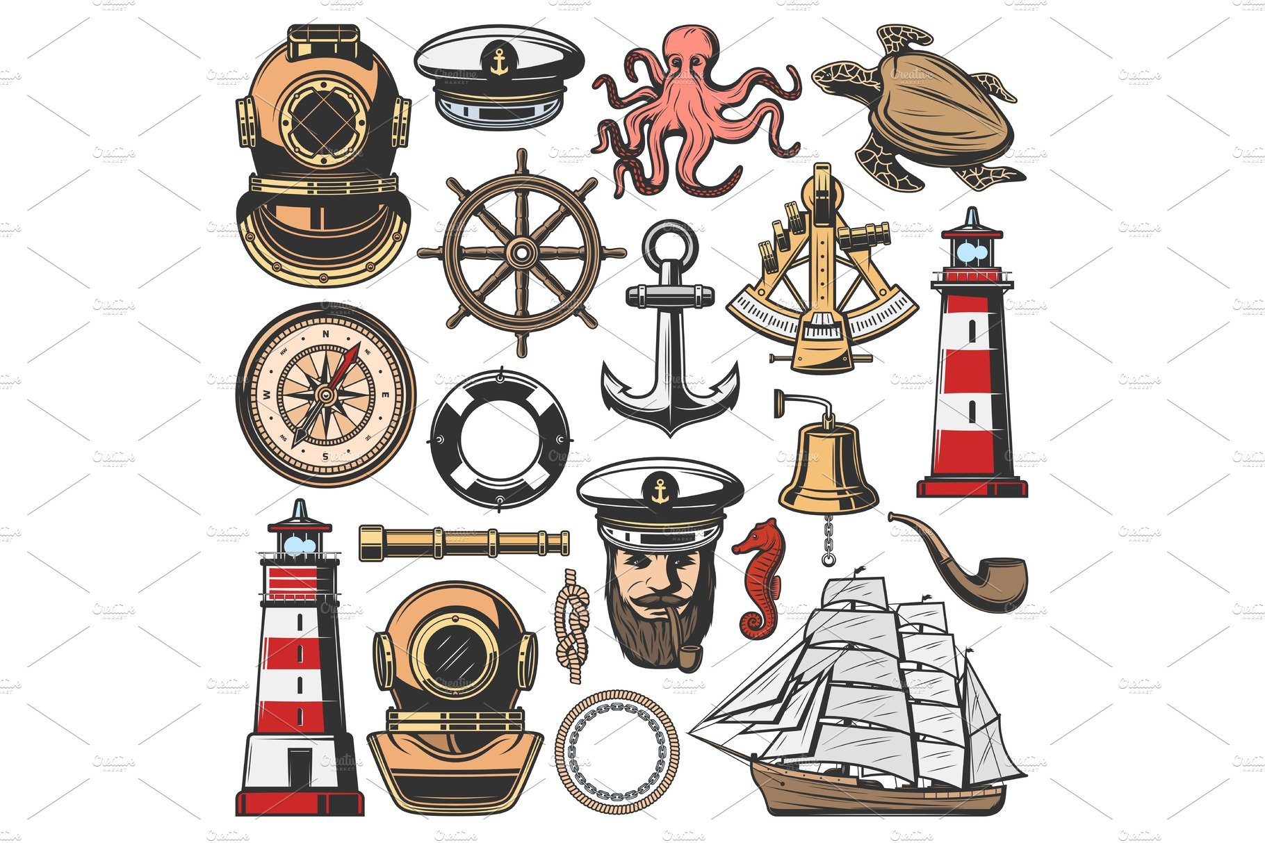 Marine nautical and seafarer icons cover image.