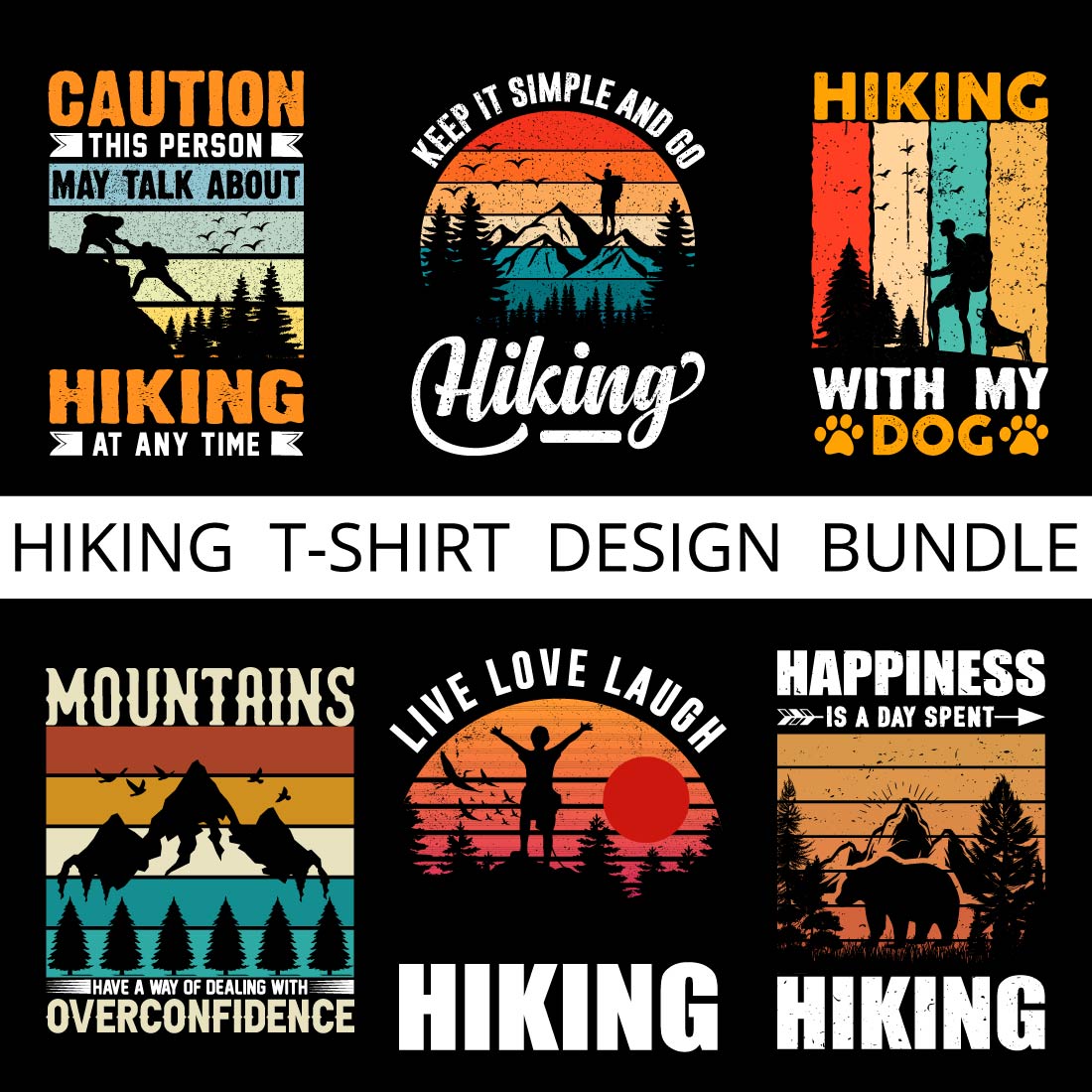 Set of hiking t - shirt designs.