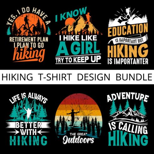 Hiking t-shirt design bundle free vector cover image.