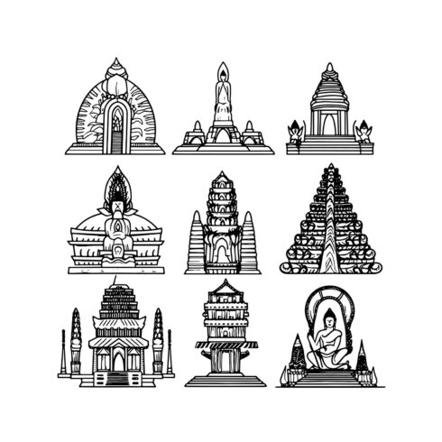 9 Hindu Temple Icons Bundle Set Illustration cover image.
