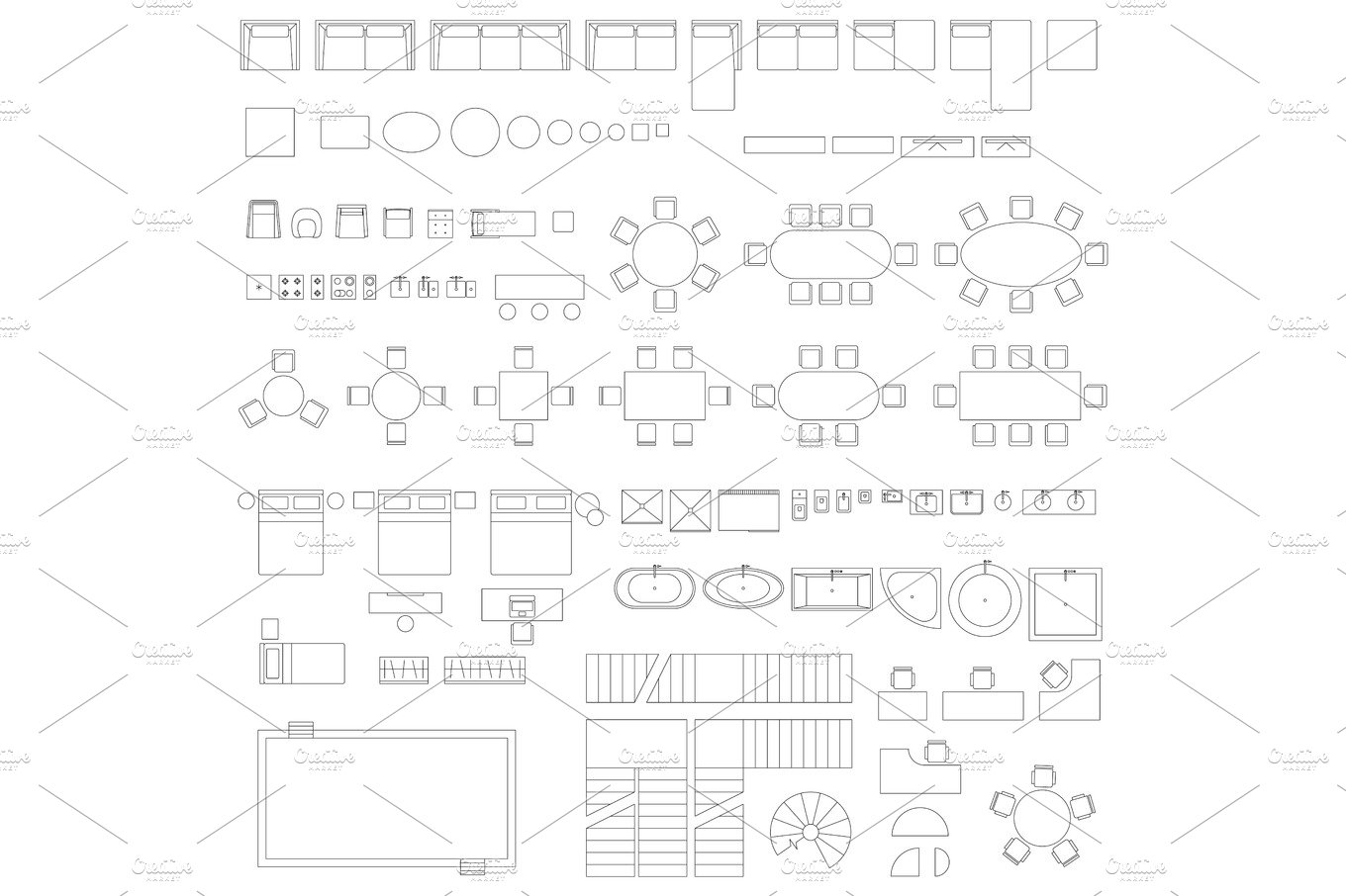 Furniture and elements line symbols cover image.